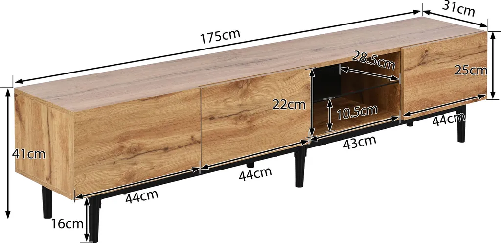 Merax TV Schrank Fernsehschrank TV-Lowboard In Holzoptik Wotan Eiche Matt Mit Variabler LED-Beleuchtung Und 3 Türen, Stehend, 175 Cm Breit 6 Merax TV Schrank Fernsehschrank TV-Lowboard In Holzoptik Wotan Eiche Matt Mit Variabler LED-Beleuchtung Und 3 Türen, Stehend, 175 Cm Breit – Bild 6