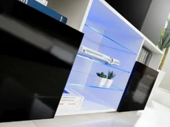 Extreme Furniture T38 TV Schrank | Wohnzimmerschrank Mit 3 Glasböden Und 2 Türen Schwarzer Korpus & Schwarze Fronten -Vidaxlko Verkaufe fa85f0df64d96c2e49c1ed67c88234f9