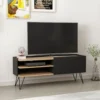 TV Schrank Dronninglund Lowboard Wohnzimmer TV Board Schwarz Holz-Optik Fernsehtisch Mit Tür