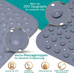 Delluxia Badewannenmatten Rutschfest Für Kinder & Erwachsene I 100x40cm Grau I Antirutsch Badematte BPA Frei, Inkl. Aufhängung I Duschmatte Schimmelresistent & Geruchsfrei -Vidaxlko Verkaufe fb15ec50b34cff63037a7a42a1534fd4
