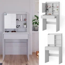 Vicco Schminktisch Frisiertisch Frisierkommode Laura Weiß 70x136 Cm Spiegelschrank Modern Schlafzimmer Kommode Schminkspiegel Schrank Schublade Kosmetiktisch Make-Up-Tisch
