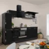 Respekta Küchenzeile Küche Küchenblock Einbauküche Hochglanz 240cm Eiche Schwarz