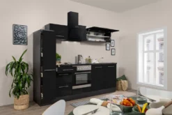 Respekta Küchenzeile Küche Küchenblock Einbauküche Hochglanz 240cm Eiche Schwarz