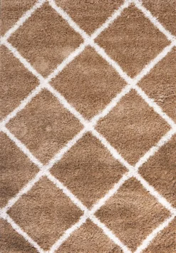 Hochflor Teppich Wohnzimmer Shaggy Rauten Muster Beige Creme Skandinavischer Stil Weich Robust, Maße:80x150 Cm -Vidaxlko Verkaufe fdc691d42006d02889764c356aeb2a98