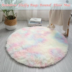 80cm Regenbogen Runden Flauschige Teppiche Bettvorleger Soft Shaggy Hochflor -Vidaxlko Verkaufe fe402829f99f18bca9dfe2859fdf7eba