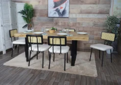 6er-Set Esszimmerstuhl MCW-K88, Lehnstuhl Stuhl, Holz Poly-Rattan Metall Bouclé Stoff/Textil Weiß