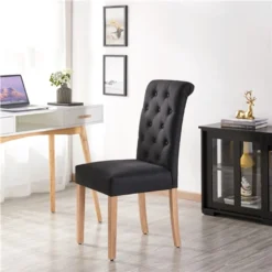 Yaheetech Esszimmerstühle 2er Set Küchenstuhl Polsterstuhl Mit Hoher Rückenlehne, Beine Aus Massivholz, Gepolsterte Sitzfläche Aus Leinen, Schwarz -Vidaxlko Verkaufe ffa905b1791e9a7ae640d6be92174207